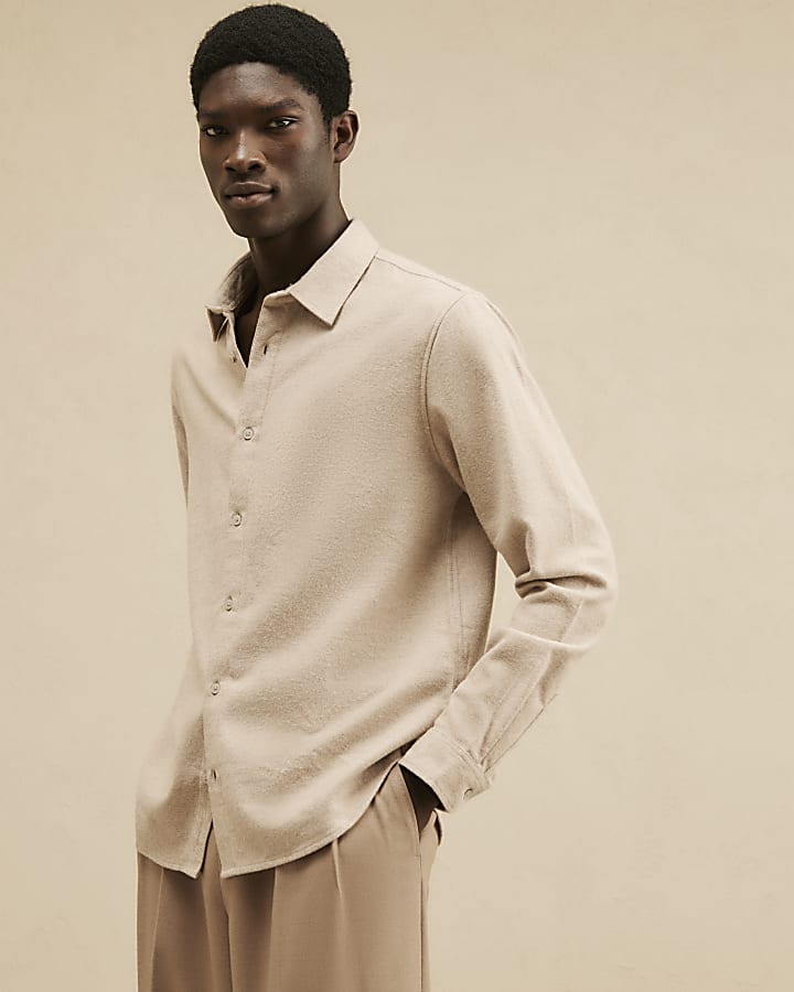 Beige Regular Fit Cotton Flannel Shirt