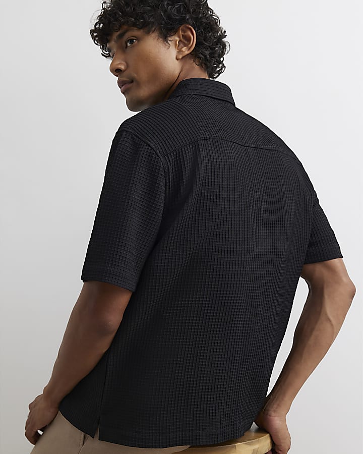 Black Regular Fit Waffle Shirt