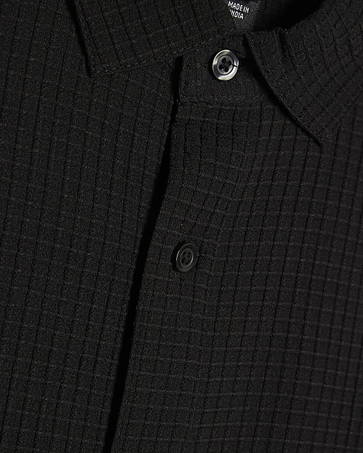 Black Regular Fit Waffle Shirt