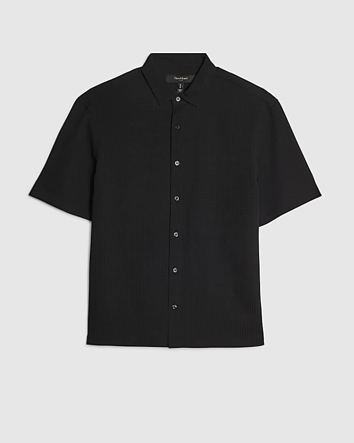 Black Regular Fit Waffle Shirt