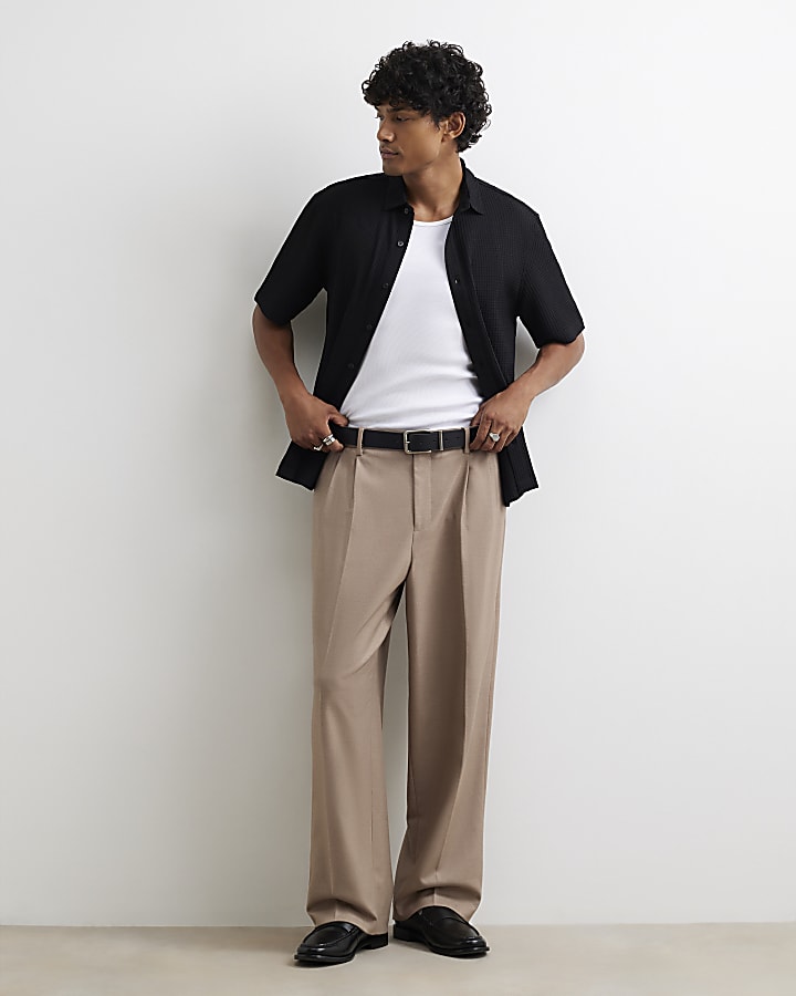 Black Regular Fit Waffle Shirt
