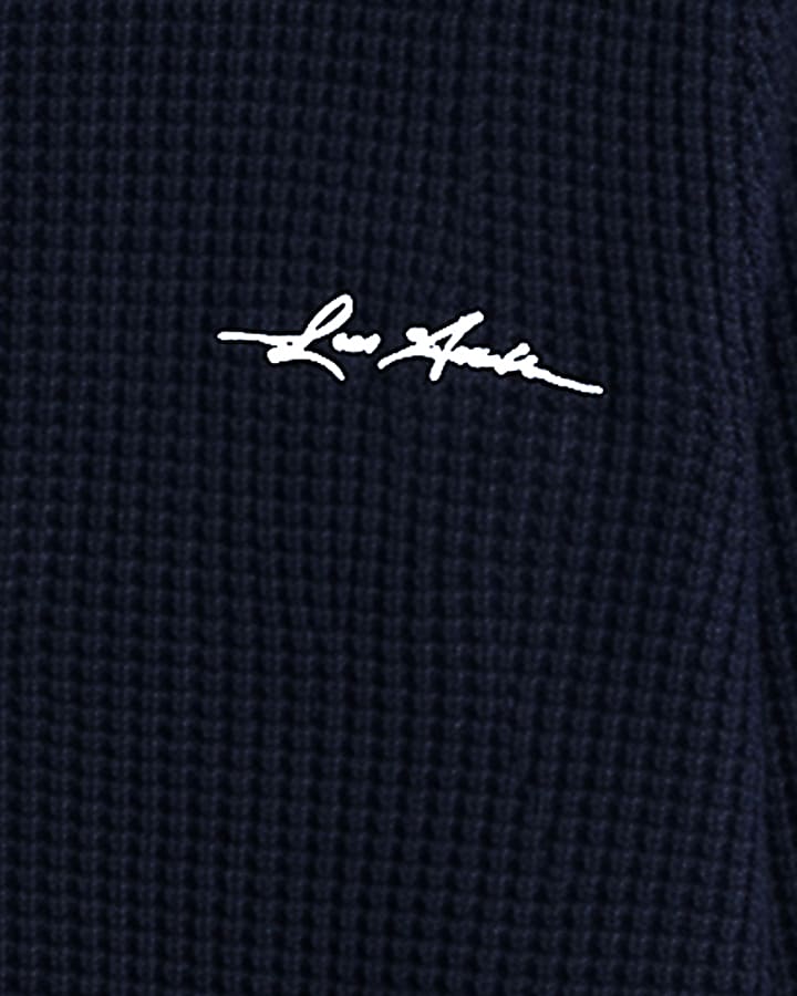 Navy Textured Knit Rugby Jumper