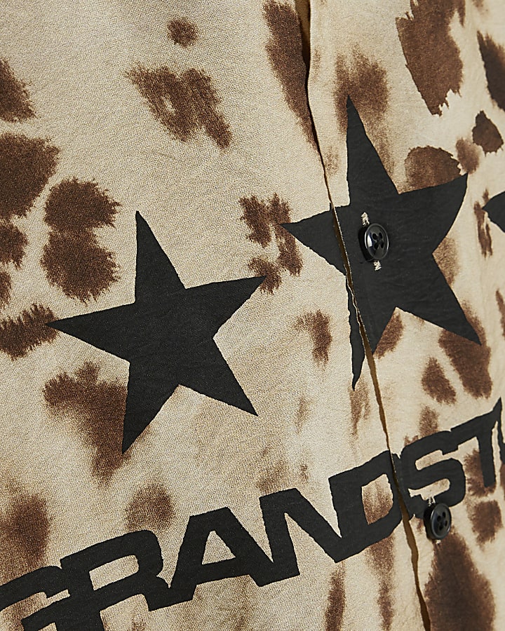 Brown Leopard Print Short Sleeve Shirt