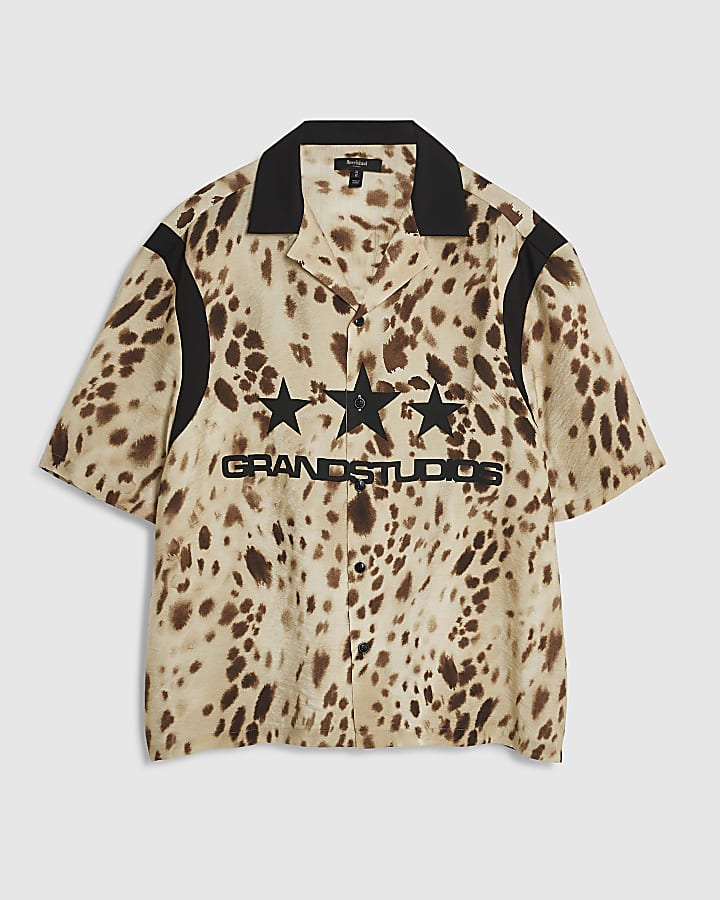 Brown Leopard Print Short Sleeve Shirt