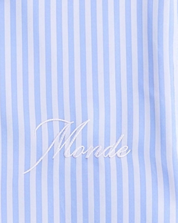 Blue Boxy Fit Striped Embroidered Shirt
