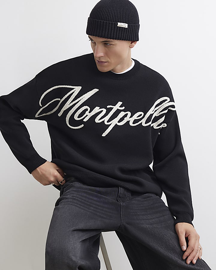 Black Oversized Fit Knit Montpellier Jumper