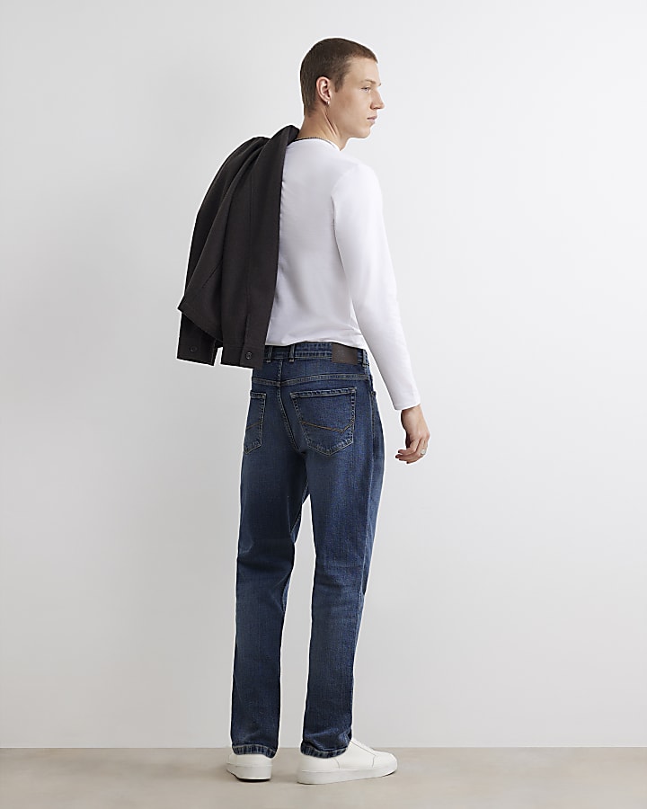 Blue Tapered Fit Dark Wash Jeans