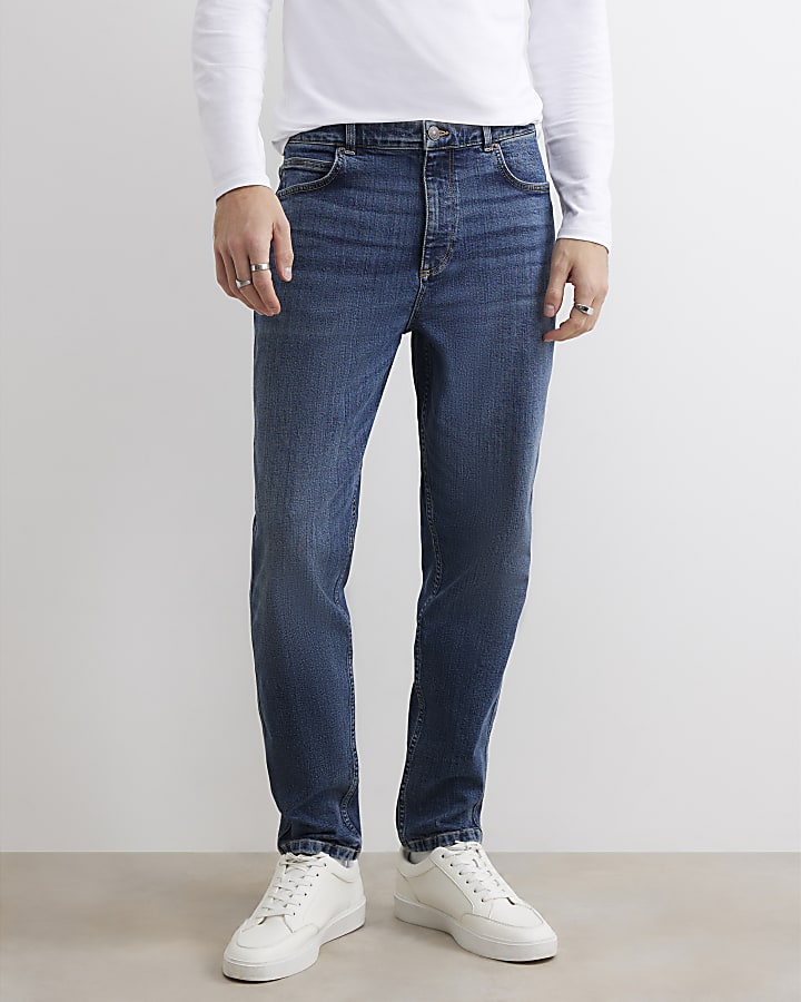 Blue Tapered Fit Dark Wash Jeans