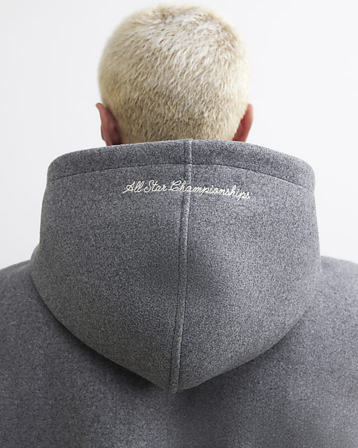 Grey Hooded Multi Badged Varsity Jacket