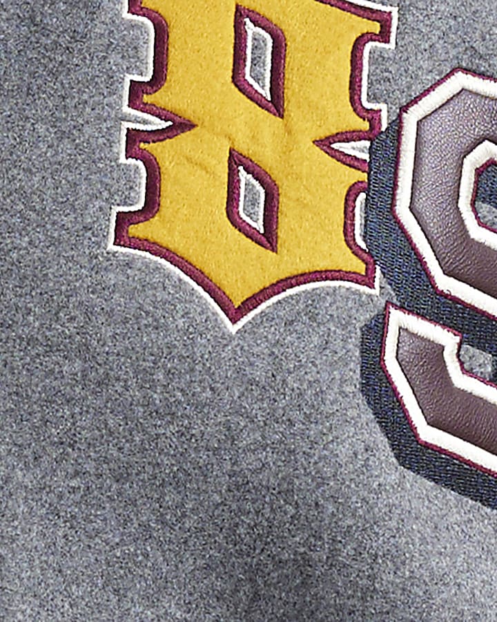 Grey Hooded Multi Badged Varsity Jacket
