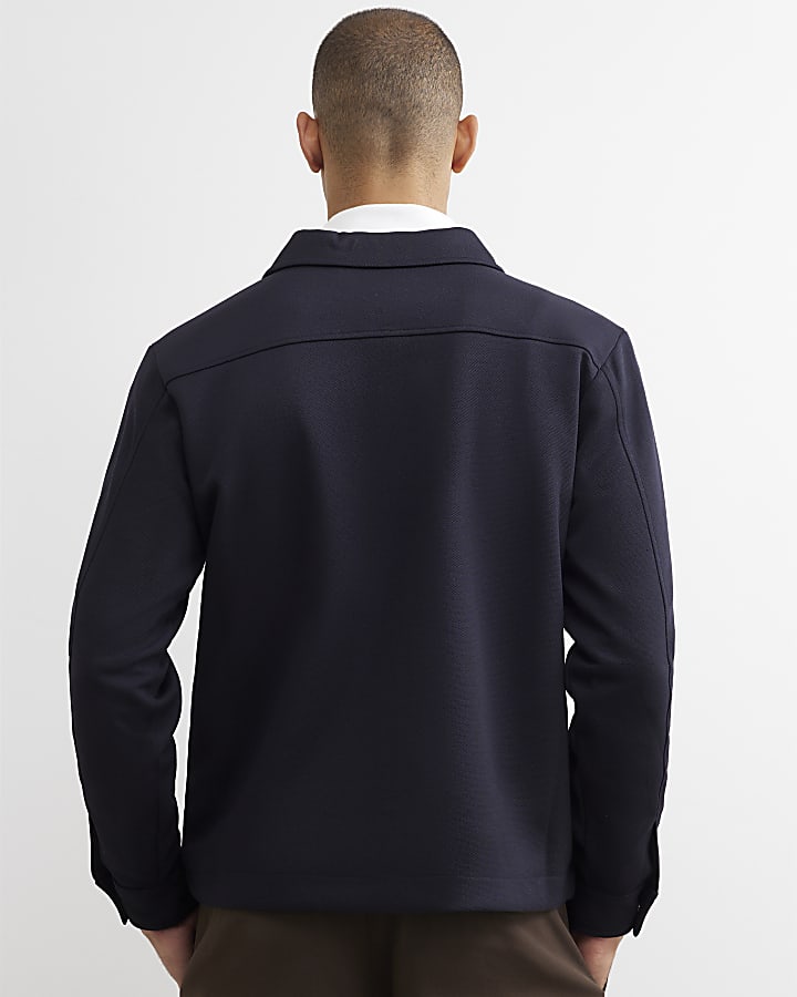 Navy Slim Fit Pique Double Pocket Jacket