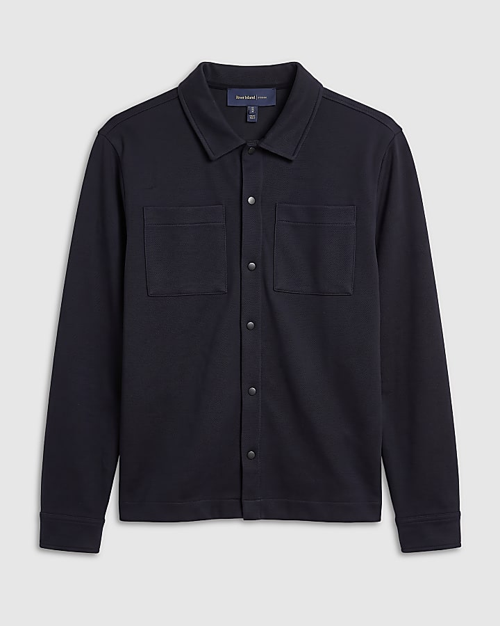 Navy Slim Fit Pique Double Pocket Jacket