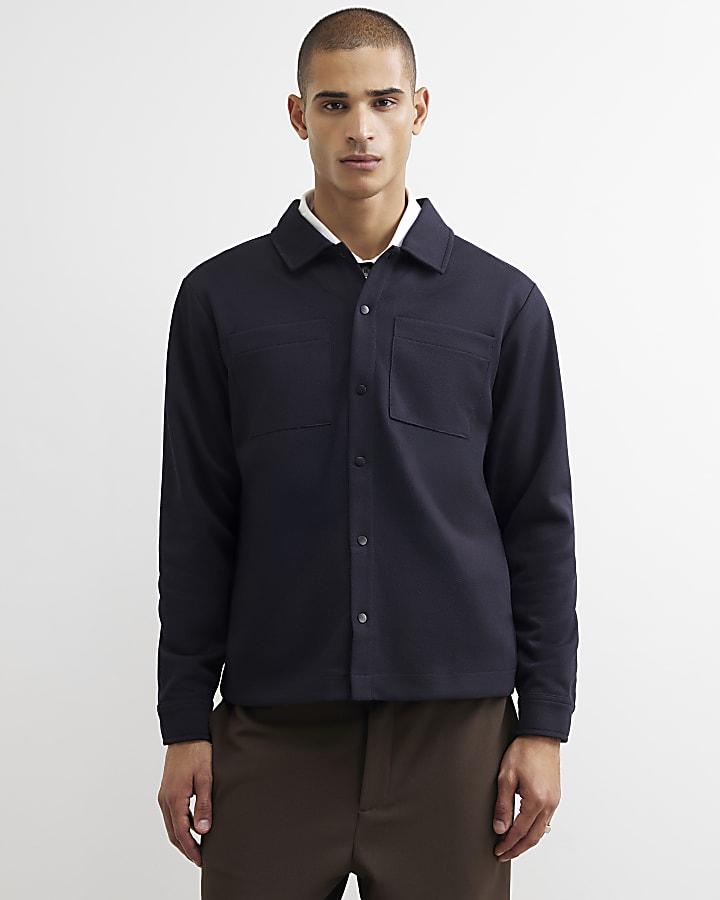 Navy Slim Fit Pique Double Pocket Jacket