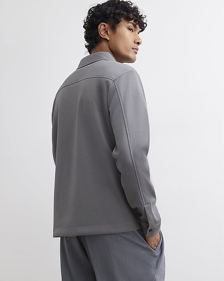 Grey Slim Fit Pique Double Pocket Jacket