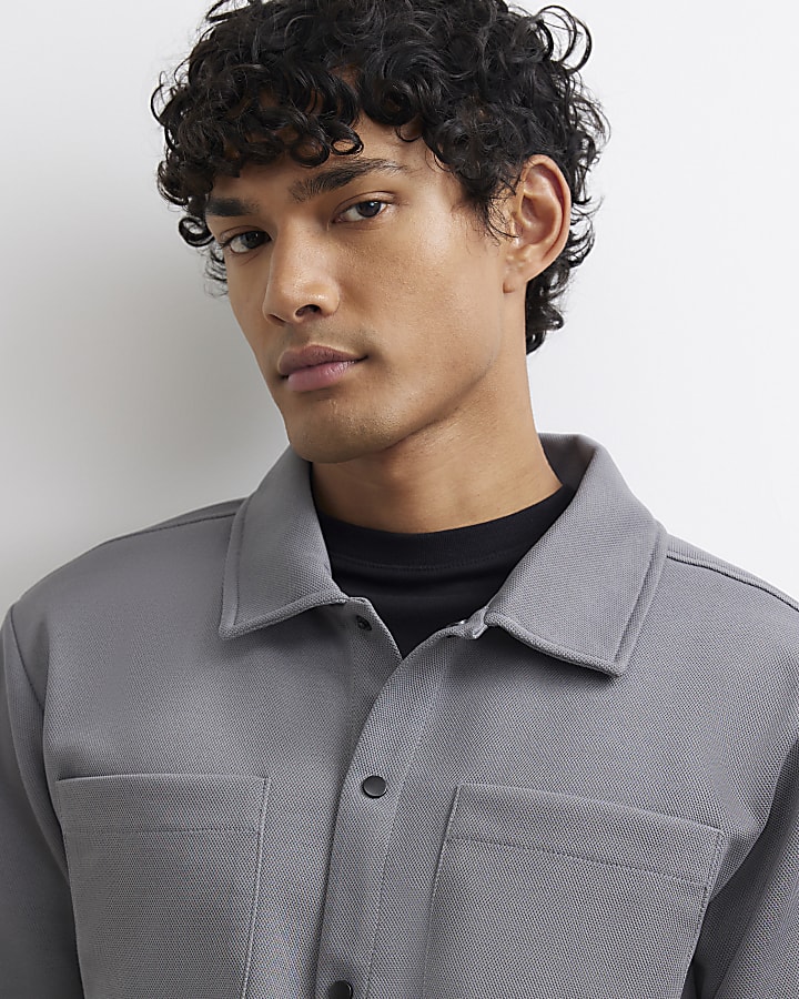 Grey Slim Fit Pique Double Pocket Jacket