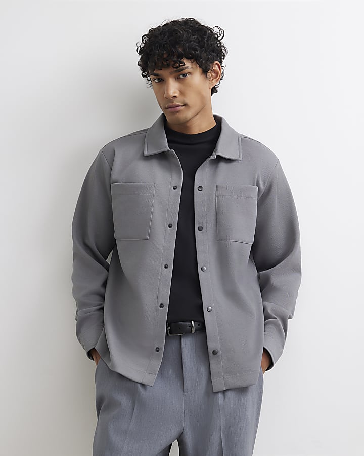 Grey Slim Fit Pique Double Pocket Jacket