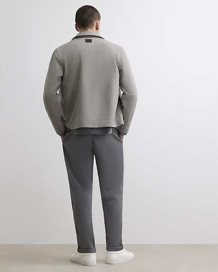 Grey Slim Fit Cotton Turn Up Hem Joggers