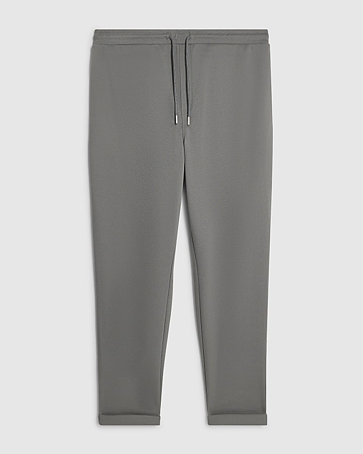 Grey Slim Fit Cotton Turn Up Hem Joggers