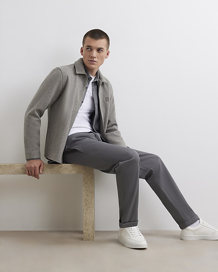 Grey Slim Fit Cotton Turn Up Hem Joggers