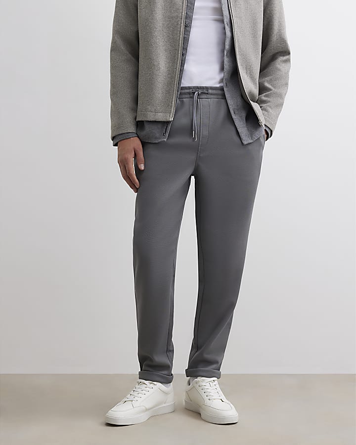 Grey Slim Fit Cotton Turn Up Hem Joggers