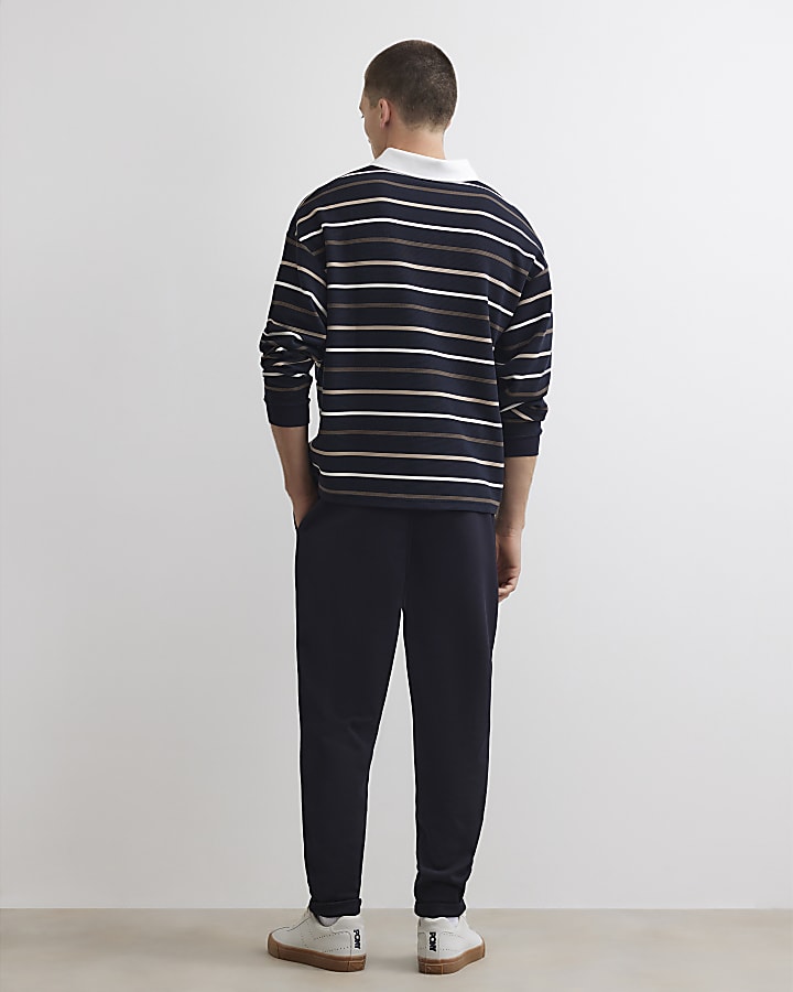 Navy Slim Fit Cotton Turn Up Hem Joggers