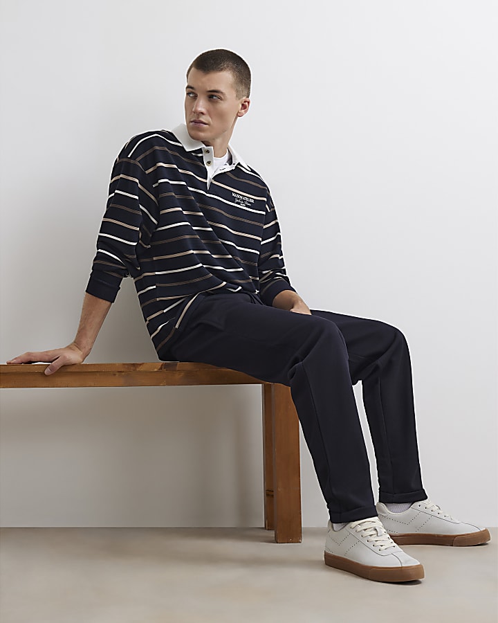 Navy Slim Fit Cotton Turn Up Hem Joggers
