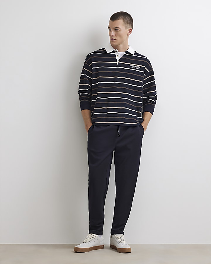 Navy Slim Fit Cotton Turn Up Hem Joggers