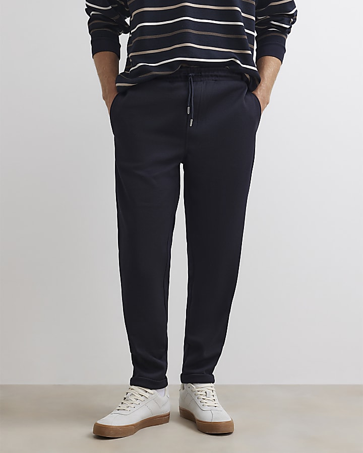 Navy Slim Fit Cotton Turn Up Hem Joggers