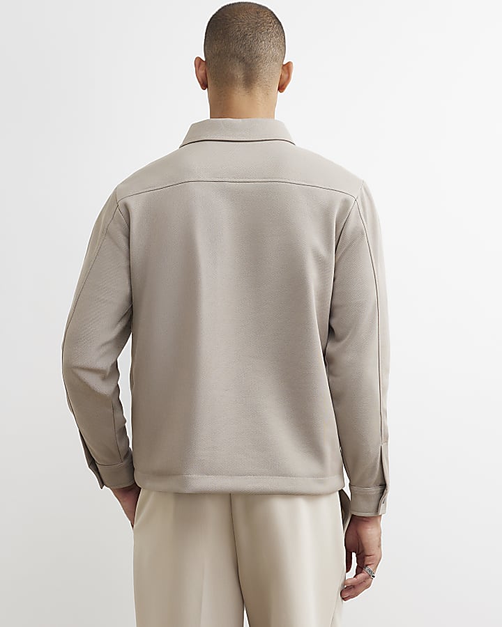Beige Slim Fit Pique Double Pocket Jacket