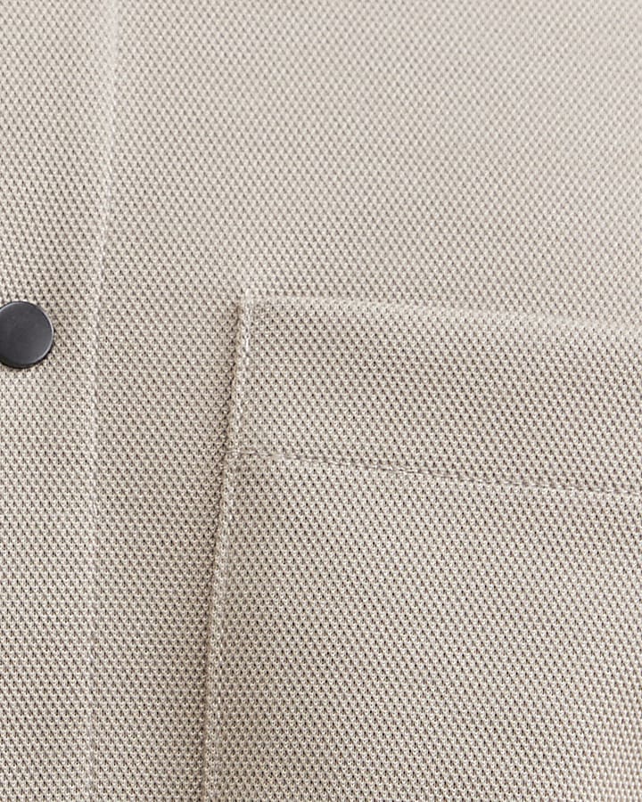 Beige Slim Fit Pique Double Pocket Jacket