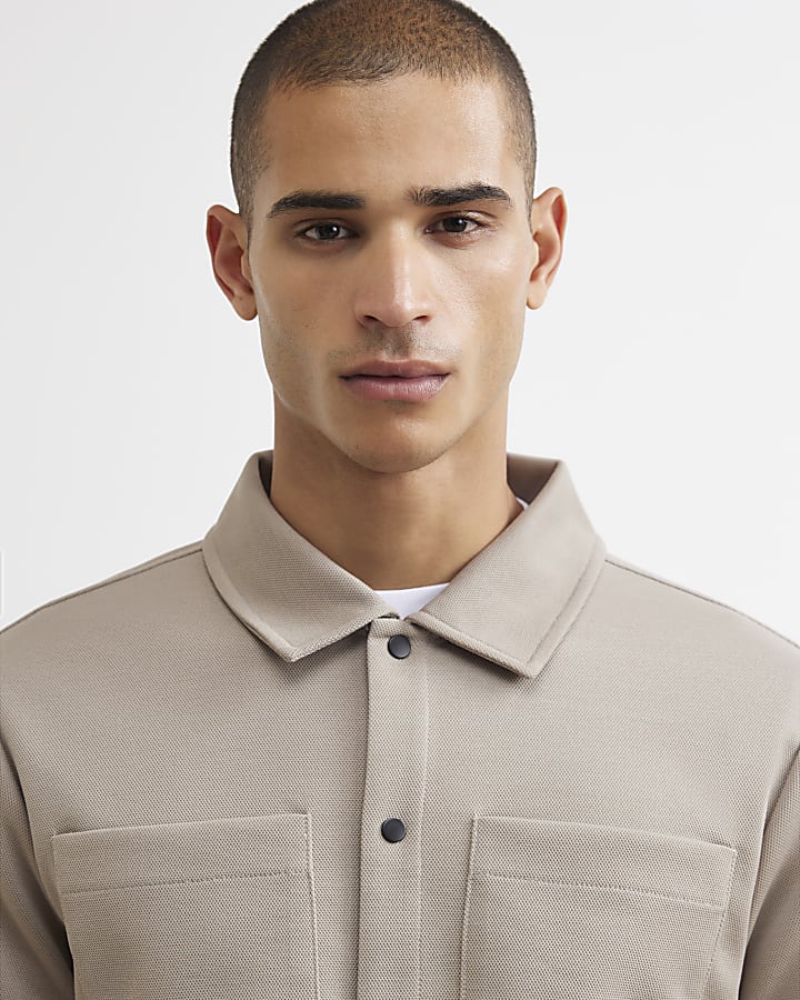 Beige Slim Fit Pique Double Pocket Jacket