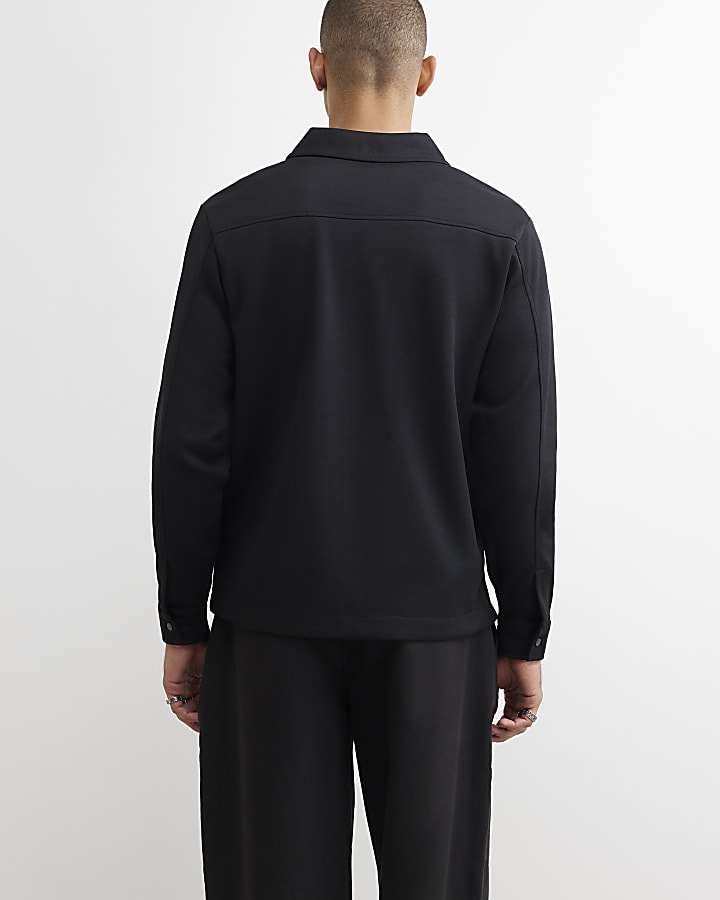 Black Slim Fit Pique Double Pocket Jacket