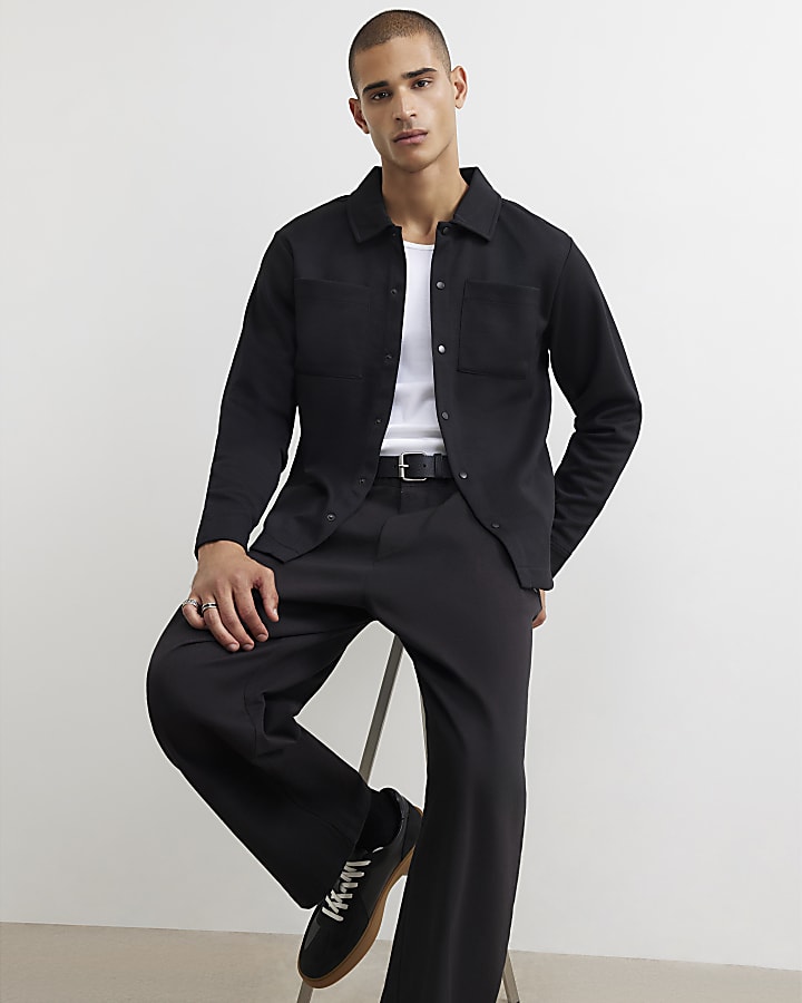 Black Slim Fit Pique Double Pocket Jacket