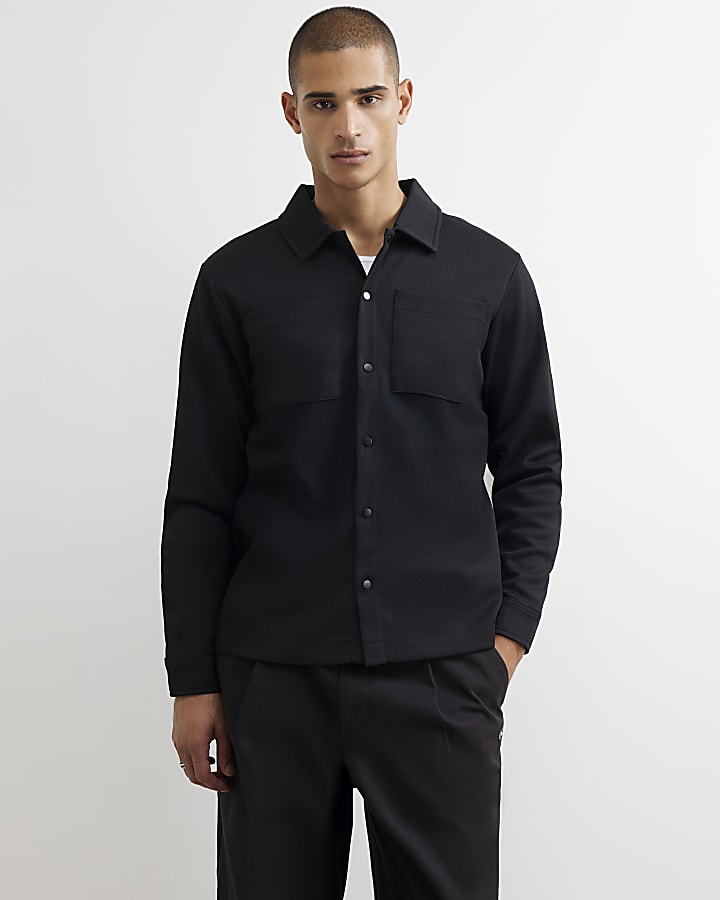 Black Slim Fit Pique Double Pocket Jacket