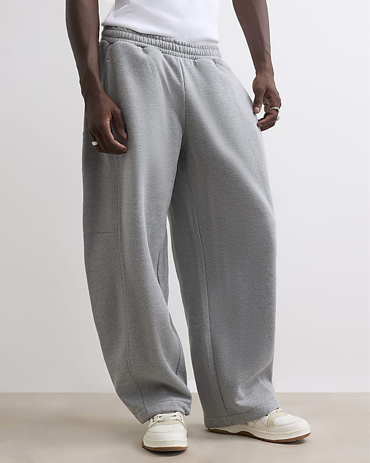 Grey Super Wide Barrel Leg Joggers