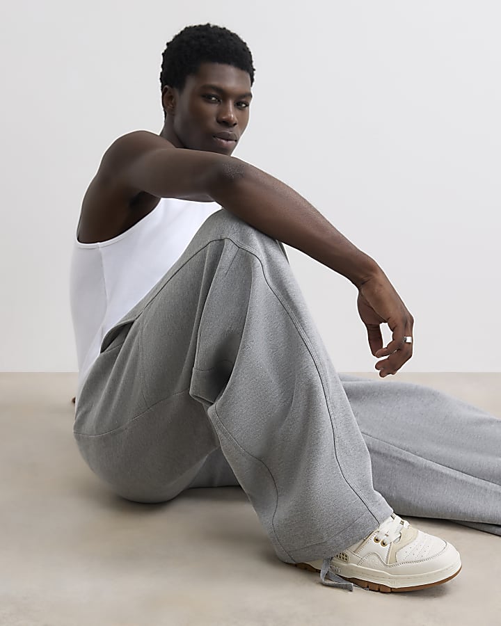 Grey Super Wide Barrel Leg Joggers