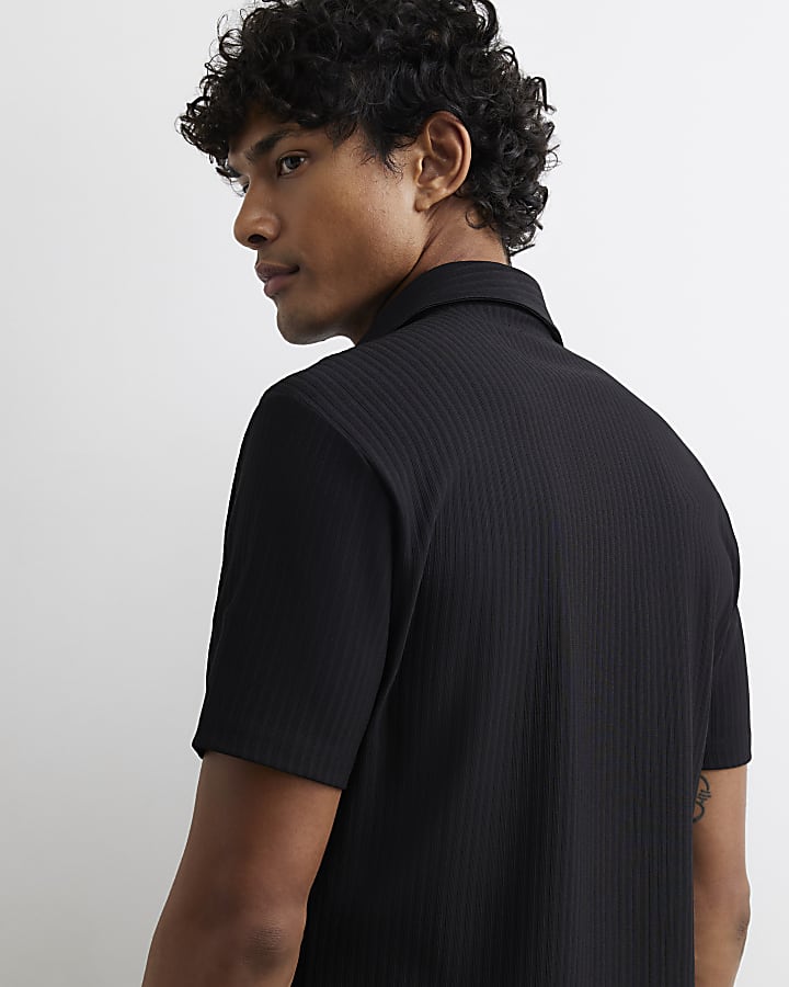 Black Muscle Fit Cotton Ottoman Shirt
