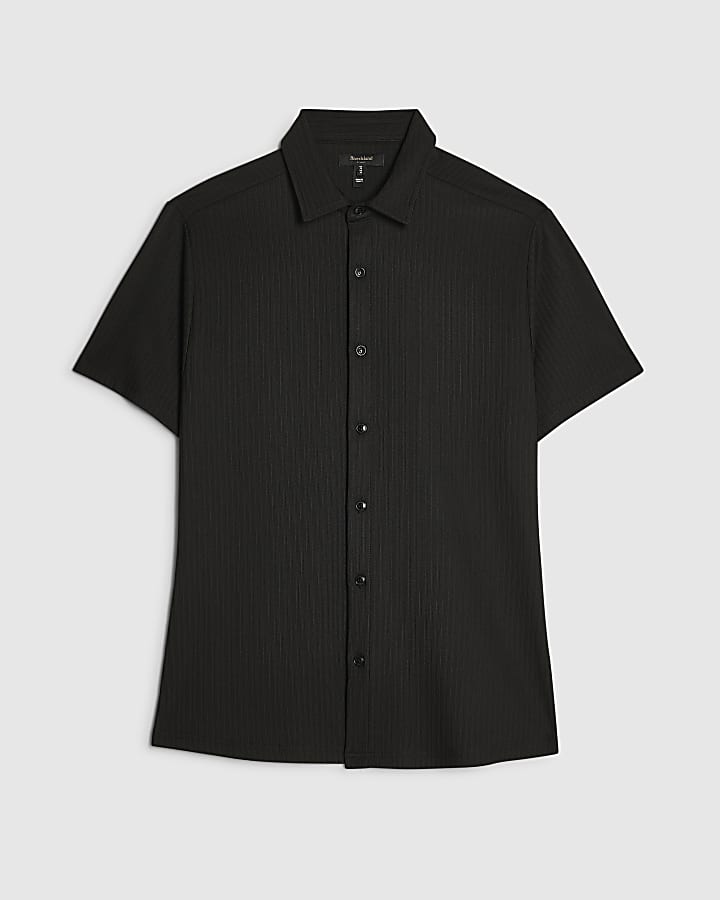 Black Muscle Fit Cotton Ottoman Shirt