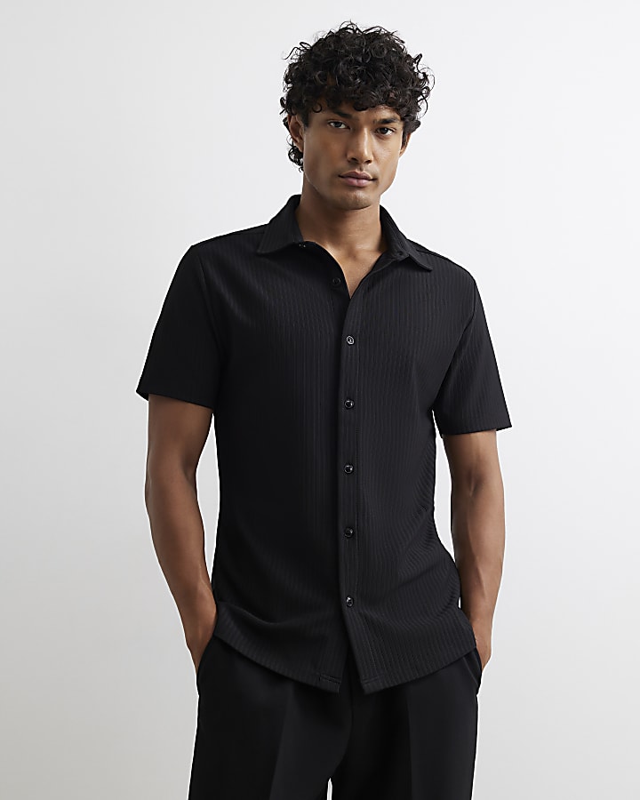 Black Muscle Fit Cotton Ottoman Shirt