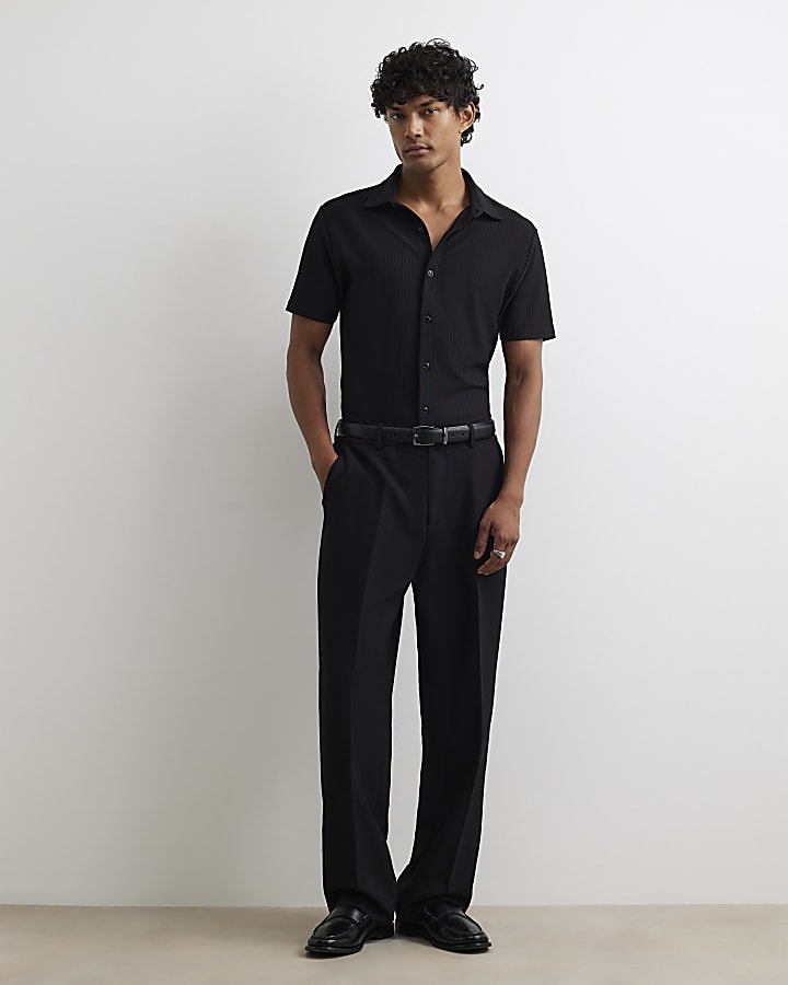 Black Muscle Fit Cotton Ottoman Shirt