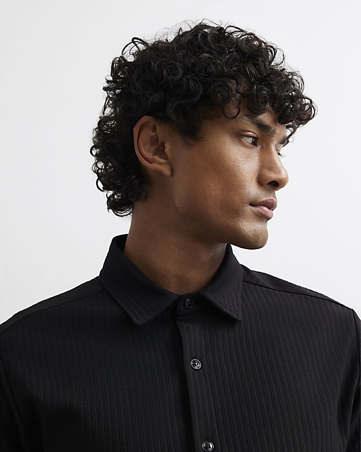 Black Muscle Fit Cotton Ottoman Shirt