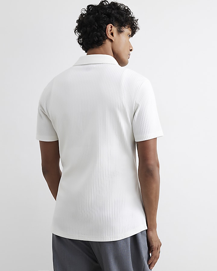 White Muscle Fit Cotton Ottoman Shirt