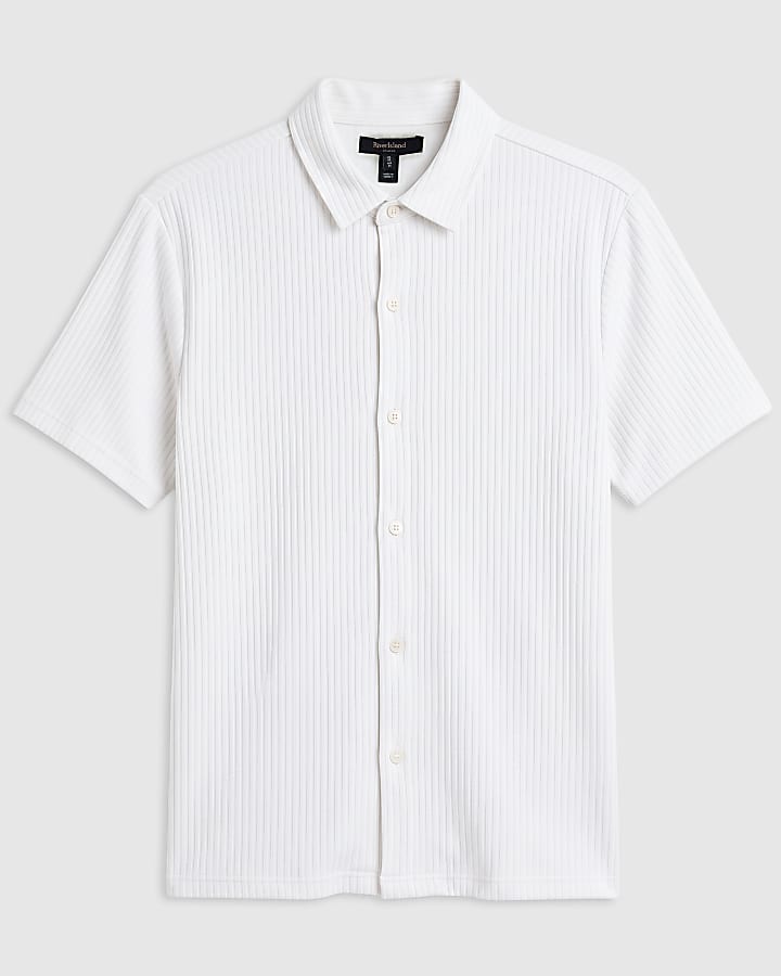 White Muscle Fit Cotton Ottoman Shirt