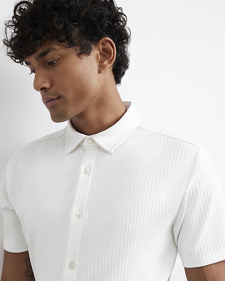 White Muscle Fit Cotton Ottoman Shirt