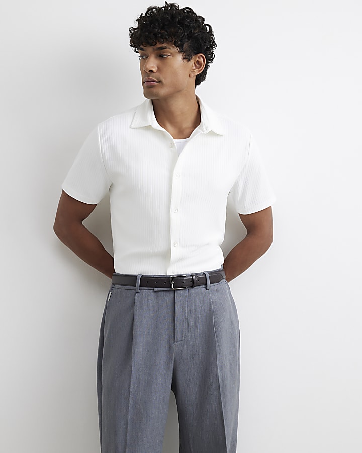 White Muscle Fit Cotton Ottoman Shirt