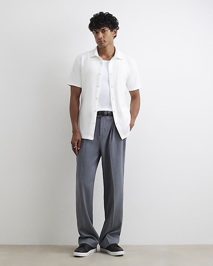 White Muscle Fit Cotton Ottoman Shirt