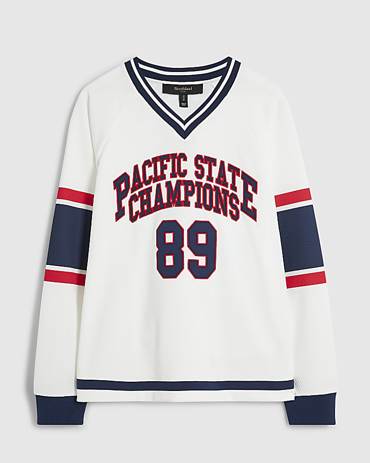 Ecru Oversized Fit Hockey Sweatshirt