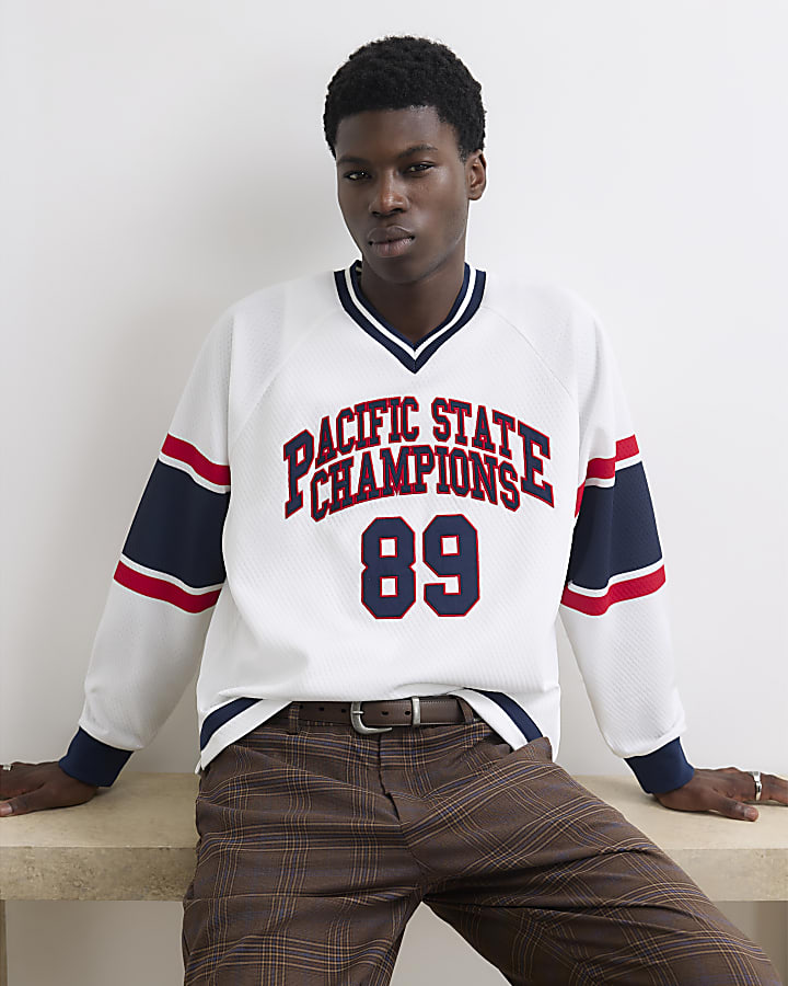 Ecru Oversized Fit Hockey Sweatshirt