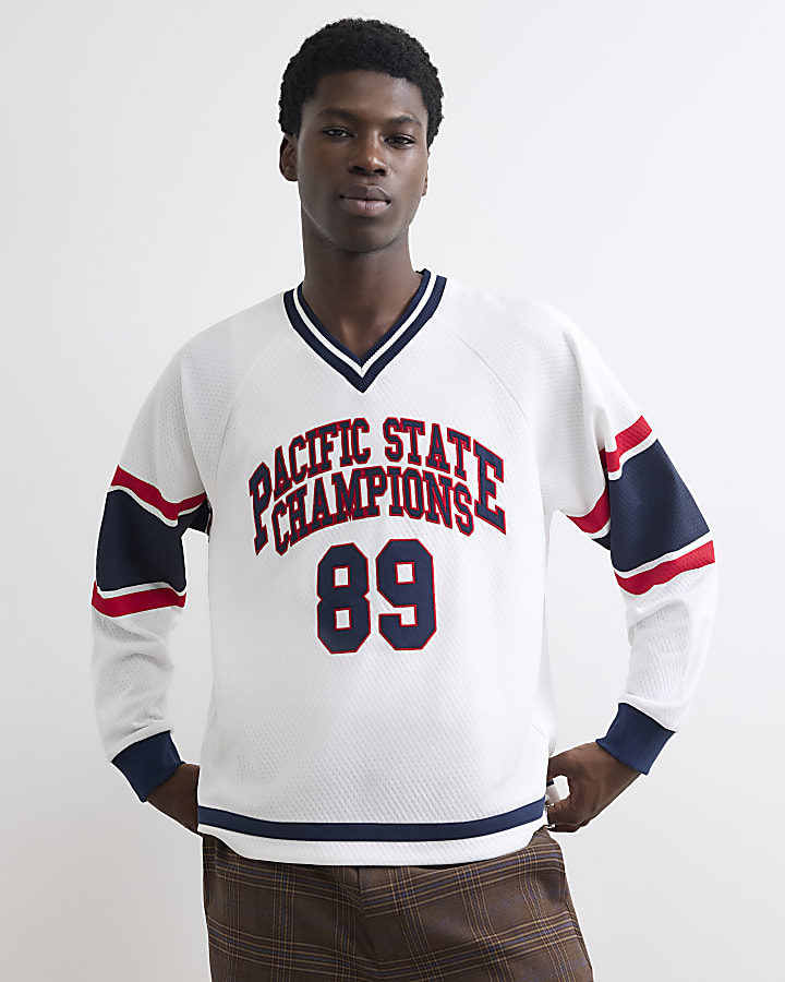 Ecru Oversized Fit Hockey Sweatshirt