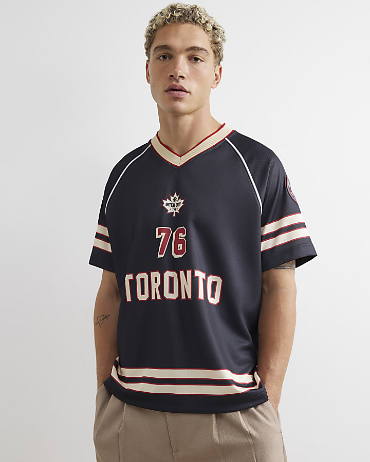 Black V Neck Mesh 76 Toronto Hockey Top